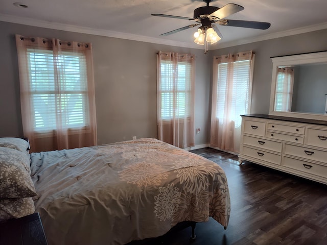 4181 S 105th Rd, Bolivar, MO 65613 - bedroom with dark wood-style floors, ornamental molding, baseboards, and a ceiling fan