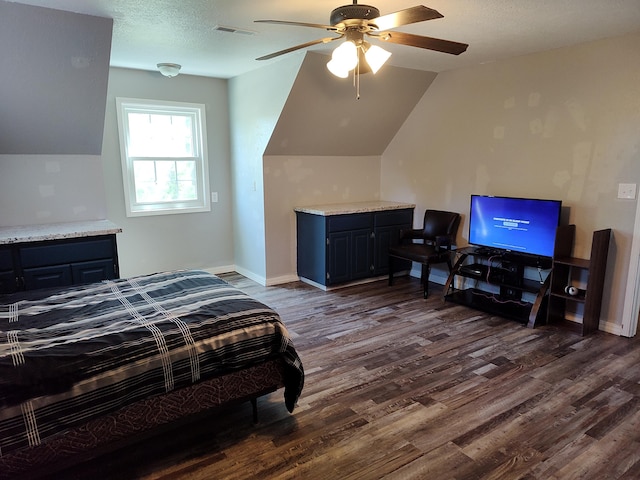 4181 S 105th Rd, Bolivar, MO 65613 - bedroom with dark wood-style floors, lofted ceiling, baseboards, and ceiling fan