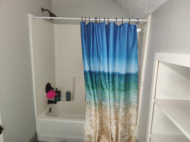 4181 S 105th Rd, Bolivar, MO 65613 - full bathroom with shower / tub combo with curtain and a textured ceiling