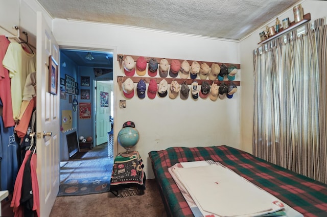1014 Sycamore, Carthage, MO 64836 - carpeted bedroom with a textured ceiling and crown molding