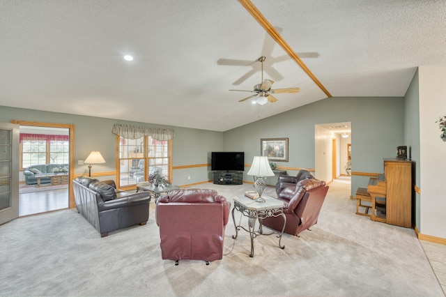 9169 W Farm Road 60, Willard, MO 65781 - living room with carpet flooring, lofted ceiling, ceiling fan, and baseboards