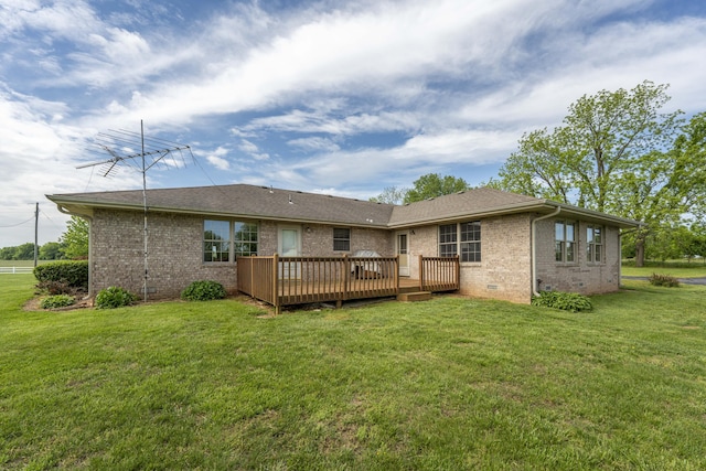 9169 W Farm Road 60, Willard, MO 65781 - rear view of house featuring brick siding, a wooden deck, and a yard