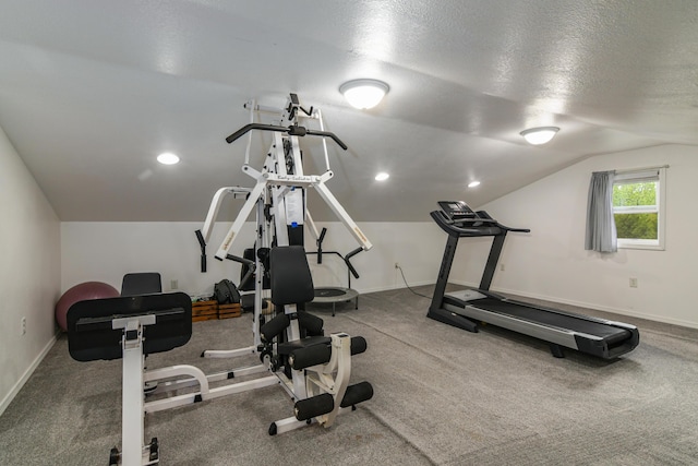 4216 Skyline Rd, Seymour, MO 65746 - workout room featuring vaulted ceiling, baseboards, and a textured ceiling
