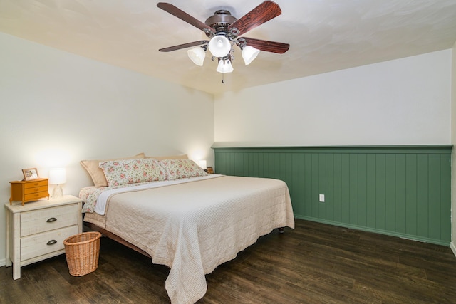4216 Skyline Rd, Seymour, MO 65746 - bedroom featuring wood finished floors, a wainscoted wall, and ceiling fan