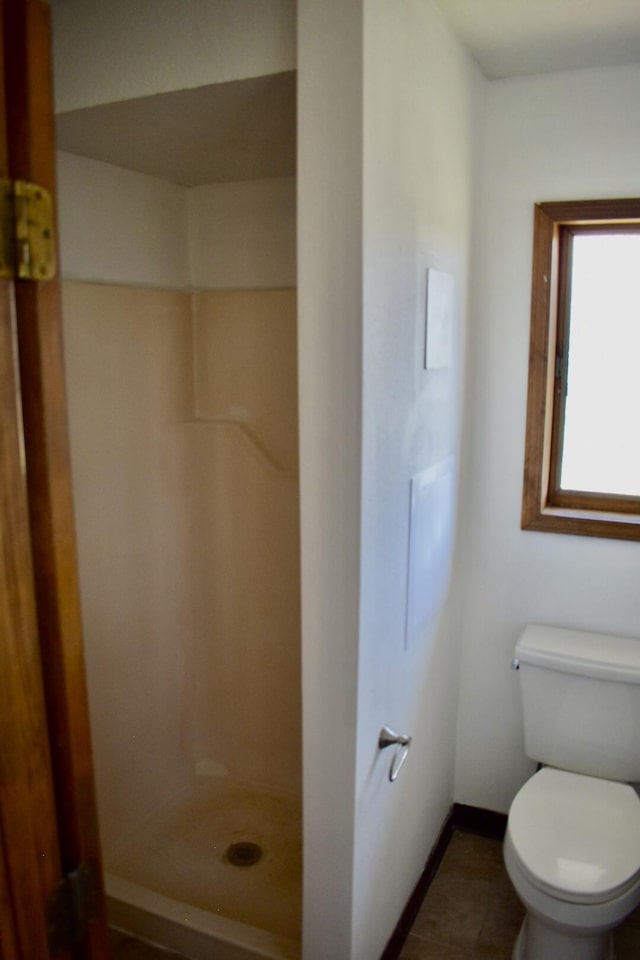 70 Dallion Ford Ln, Buffalo, MO 65622 - bathroom featuring a shower stall, toilet, tile patterned floors, and baseboards