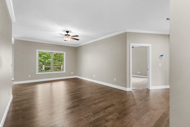 311 Stillwood Dr, Branson, MO 65616 - empty room featuring ceiling fan, dark wood-style flooring, crown molding, and baseboards