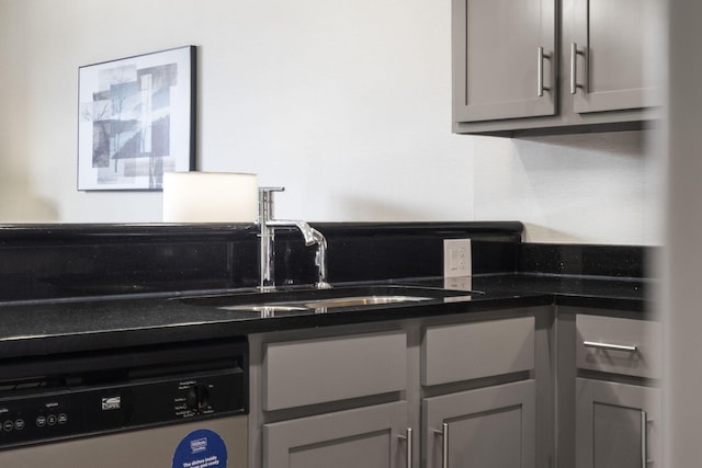 2513A Branson Landing Blvd, Branson, MO 65616 - detailed view of dishwasher, a sink, dark countertops, and gray cabinetry