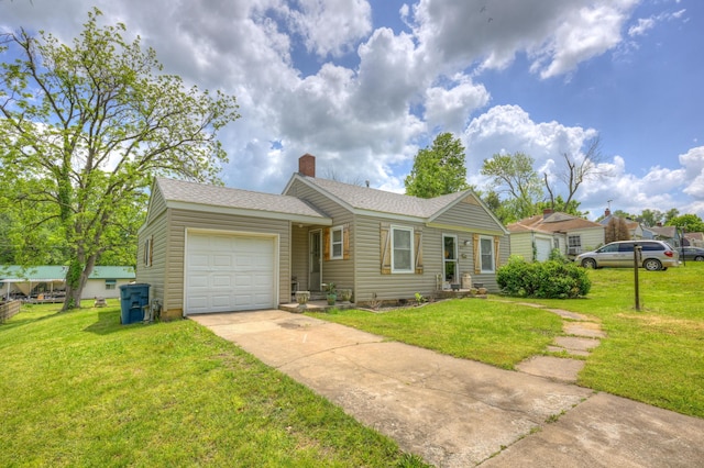 817 Kentland Dr, Neosho, MO 64850 - single story home with an attached garage, concrete driveway, a chimney, a front lawn, and a shingled roof