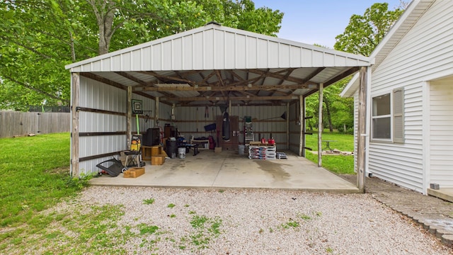 view of parking / parking lot featuring a pole building