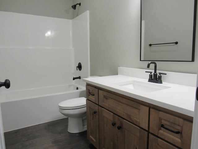 748 Birdsong Ln, Marshfield, MO 65706 - full bathroom with toilet, wood finished floors, shower / washtub combination, and vanity