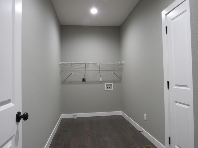 748 Birdsong Ln, Marshfield, MO 65706 - laundry area featuring hookup for a washing machine, baseboards, and dark wood finished floors