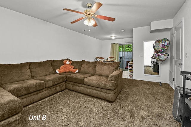 1292 Hillcrest Pl Unit A & B, Branson, MO 65616 - living room featuring carpet, ceiling fan, and baseboards