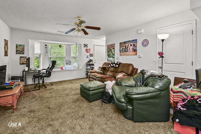 1292 Hillcrest Pl Unit A & B, Branson, MO 65616 - living area featuring a ceiling fan, carpet flooring, and baseboards