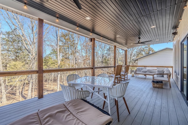 139 Cherokee Dr, Kimberling City, MO 65686 - deck featuring outdoor dining area, an outdoor living space, and a ceiling fan