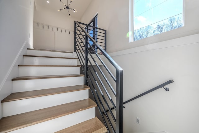 139 Cherokee Dr, Kimberling City, MO 65686 - stairs featuring a chandelier