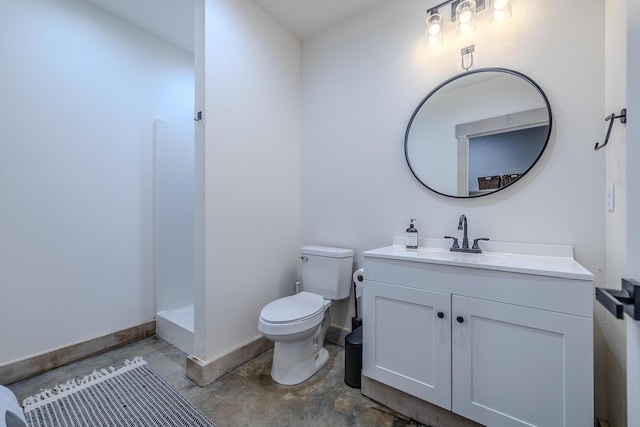 139 Cherokee Dr, Kimberling City, MO 65686 - bathroom with vanity, toilet, unfinished concrete floors, a shower, and baseboards