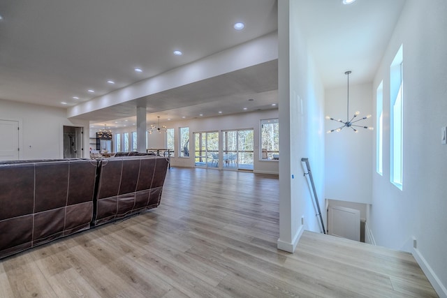 139 Cherokee Dr, Kimberling City, MO 65686 - living area with a chandelier, light wood-style floors, recessed lighting, and baseboards