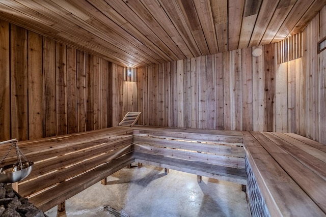 139 Cherokee Dr, Kimberling City, MO 65686 - relaxing sauna / steam room with concrete floors, wood walls, and wood ceiling