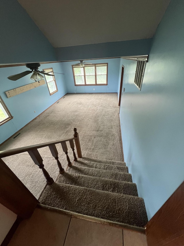 9556 N State Highway H, Pleasant Hope, MO 65725 - stairs with a ceiling fan, plenty of natural light, and carpet
