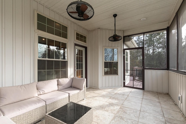 143 Woodfield Dr, Highlandville, MO 65669 - unfurnished sunroom with an outdoor hangout area and a ceiling fan