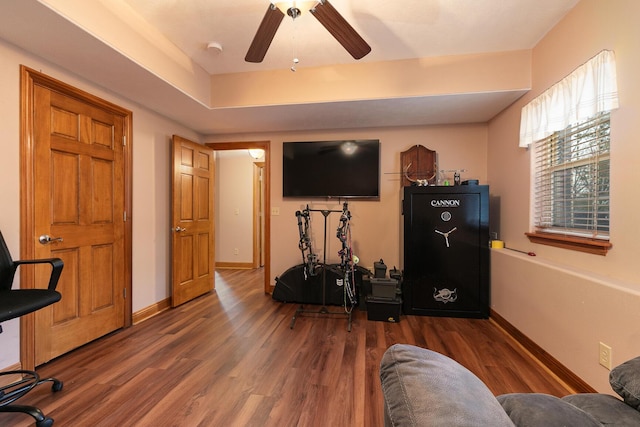 143 Woodfield Dr, Highlandville, MO 65669 - living room featuring wood finished floors, ceiling fan, and baseboards