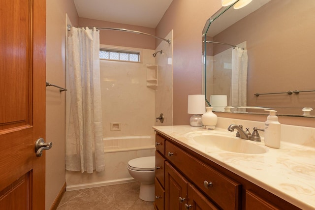 143 Woodfield Dr, Highlandville, MO 65669 - bathroom featuring toilet, shower / bath combination with curtain, vanity, and tile patterned floors