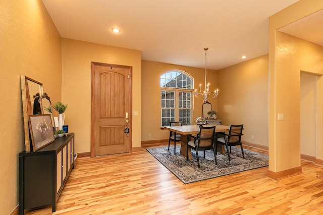 143 Woodfield Dr, Highlandville, MO 65669 - dining area with light wood-type flooring, a chandelier, baseboards, and recessed lighting