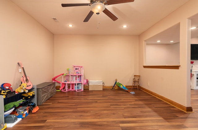 143 Woodfield Dr, Highlandville, MO 65669 - recreation room with wood finished floors, a ceiling fan, recessed lighting, and baseboards