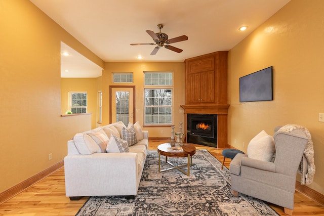 143 Woodfield Dr, Highlandville, MO 65669 - living area featuring baseboards, a ceiling fan, healthy amount of natural light, light wood finished floors, and recessed lighting