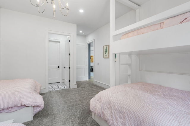 273 Secret Ln, Branson West, MO 65737 - carpeted bedroom featuring a chandelier and recessed lighting