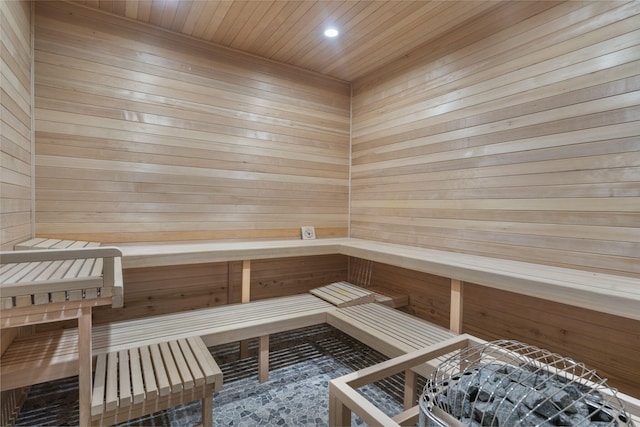273 Secret Ln, Branson West, MO 65737 - sauna featuring wood walls, wood ceiling, and recessed lighting