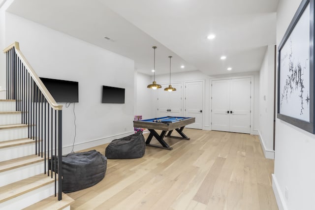 273 Secret Ln, Branson West, MO 65737 - rec room featuring billiards, recessed lighting, light wood-style floors, and baseboards