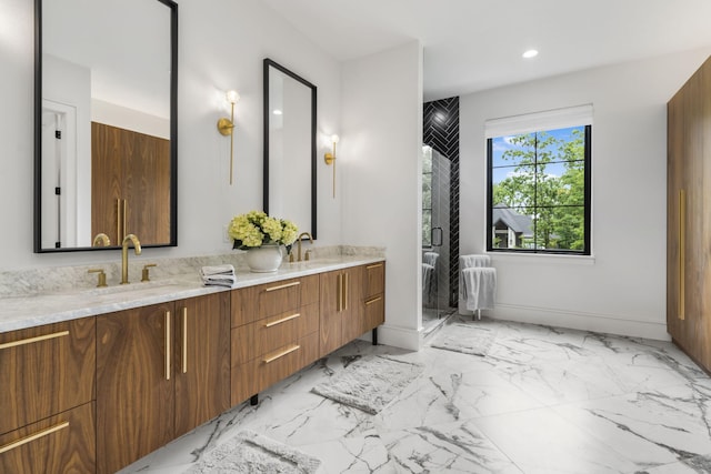 273 Secret Ln, Branson West, MO 65737 - full bath featuring double vanity, recessed lighting, marble finish flooring, and baseboards