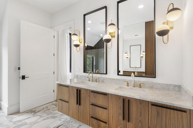 273 Secret Ln, Branson West, MO 65737 - full bath with marble look tiles, recessed lighting, and double vanity