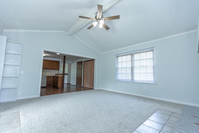 unfurnished bedroom with dark carpet, baseboards, and a ceiling fan