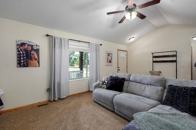 311 W Hayes Rd, Clever, MO 65631 - living room featuring lofted ceiling, baseboards, ceiling fan, and light carpet