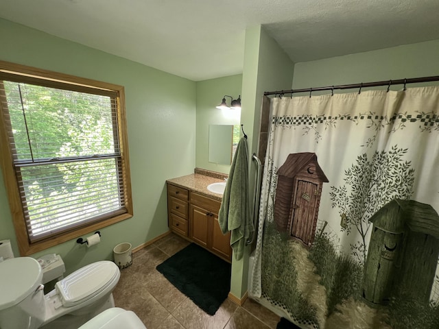 941 Peace In The Valley Rd, Blue Eye, MO 65611 - full bath with toilet, vanity, tile patterned floors, and a shower with shower curtain