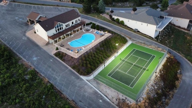 view from above of property with a pool