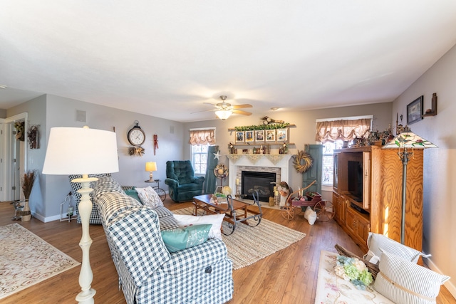 522 E Grace St, Republic, MO 65738 - living room featuring plenty of natural light, ceiling fan, and wood finished floors