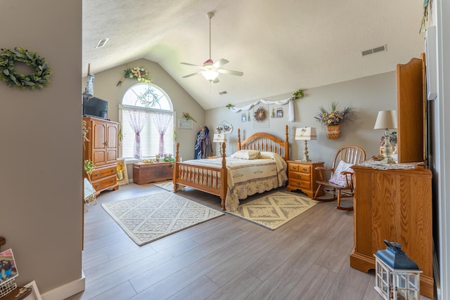 522 E Grace St, Republic, MO 65738 - bedroom featuring vaulted ceiling, light wood-type flooring, ceiling fan, and a textured ceiling