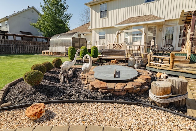 522 E Grace St, Republic, MO 65738 - view of patio featuring a wooden deck, a greenhouse, and an outdoor structure