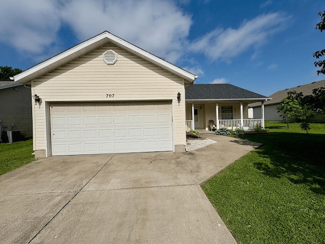 707 S Eastridge, Nixa, MO 65714 - ranch-style house with a porch, driveway, a front lawn, and an attached garage