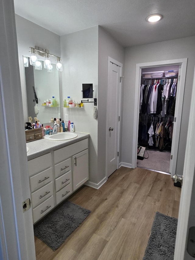 552 S Michelle Ave, Republic, MO 65738 - bathroom with double vanity, wood finished floors, a walk in closet, baseboards, and recessed lighting