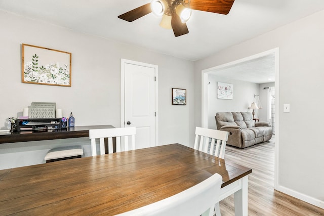 2221 W Nichols St, Springfield, MO 65802 - dining area with ceiling fan, wood finished floors, and baseboards