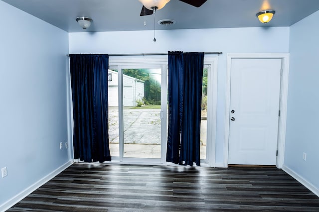 358 High Ridge Rd, Marshfield, MO 65706 - spare room with a ceiling fan, dark wood finished floors, and baseboards