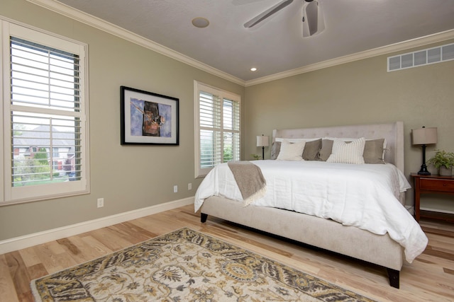 5853 S Northern Ridge Rd, Springfield, MO 65810 - bedroom featuring wood finished floors, multiple windows, ornamental molding, baseboards, and a ceiling fan