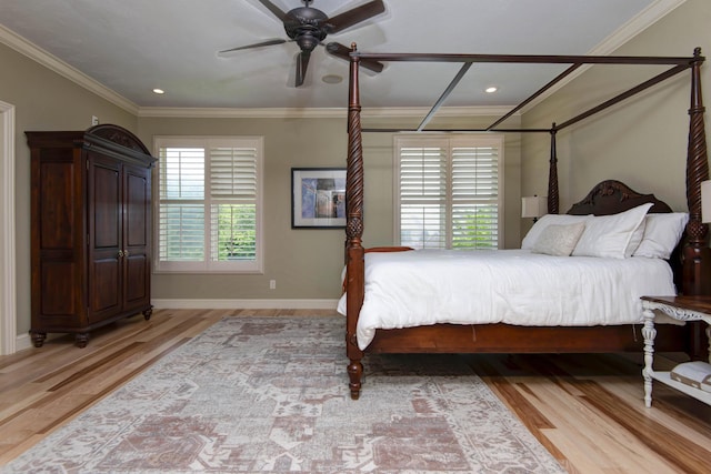5853 S Northern Ridge Rd, Springfield, MO 65810 - bedroom featuring light wood-type flooring, baseboards, ornamental molding, and recessed lighting