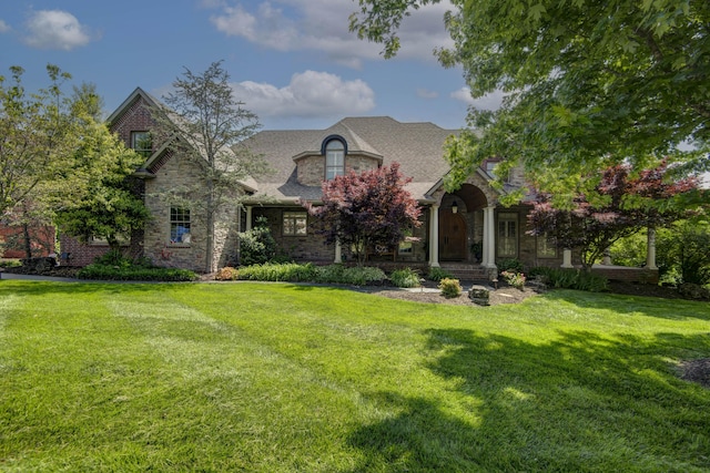 5853 S Northern Ridge Rd, Springfield, MO 65810 - french country style house with stone siding and a front lawn