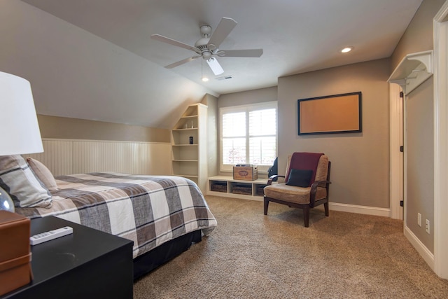 5853 S Northern Ridge Rd, Springfield, MO 65810 - carpeted bedroom with vaulted ceiling, recessed lighting, a ceiling fan, and baseboards