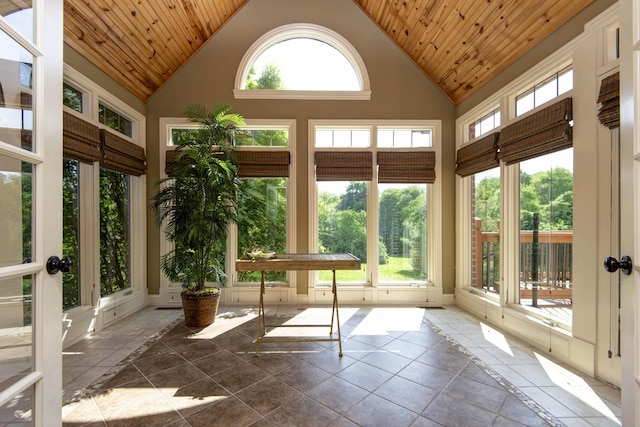 5853 S Northern Ridge Rd, Springfield, MO 65810 - unfurnished sunroom featuring wood ceiling and high vaulted ceiling